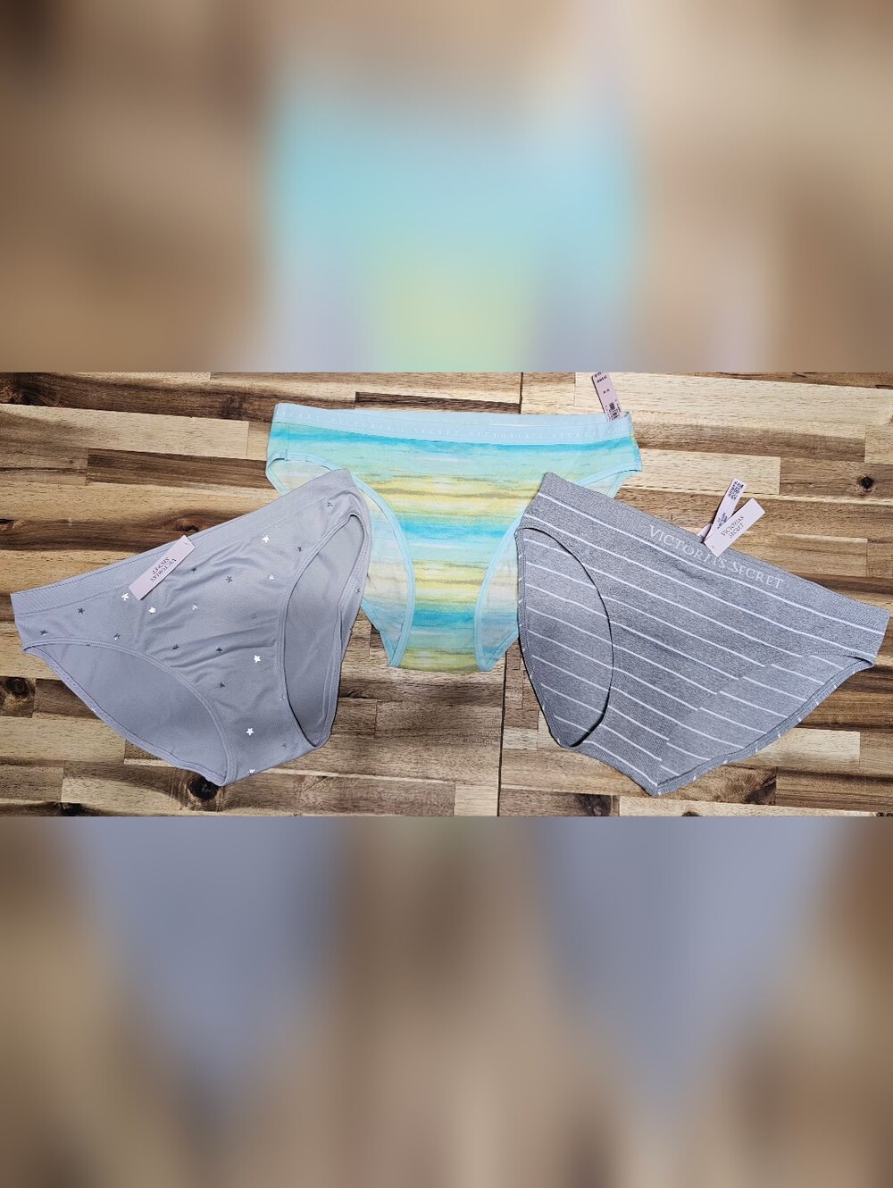 Victoria's Secret Trio Bikini Briefs in Aqua, Yellow & Gray